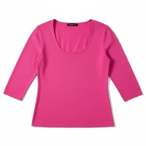 4/$20 Venini Pink Ribbed Knit Scoop Neck Top 3/4 Sleeve Stretchy Size XL